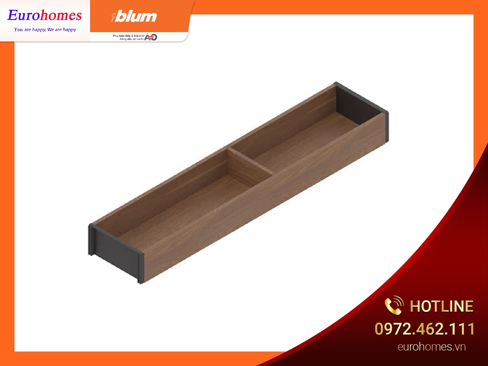 Khay gỗ khung thép RH1 472x100x49,9mm gỗ óc chó, khung đen đất ZC7S500RH1 1800967