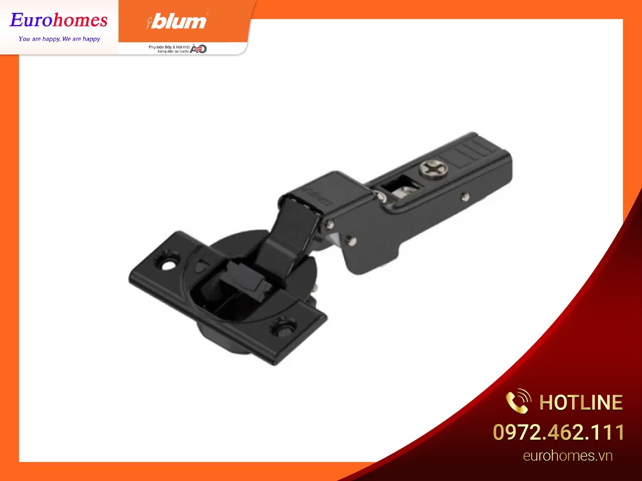 Bản lề bật giảm chấn 95 ̊, màu đen, lọt lòng, cánh dày 71B9750 9605940
