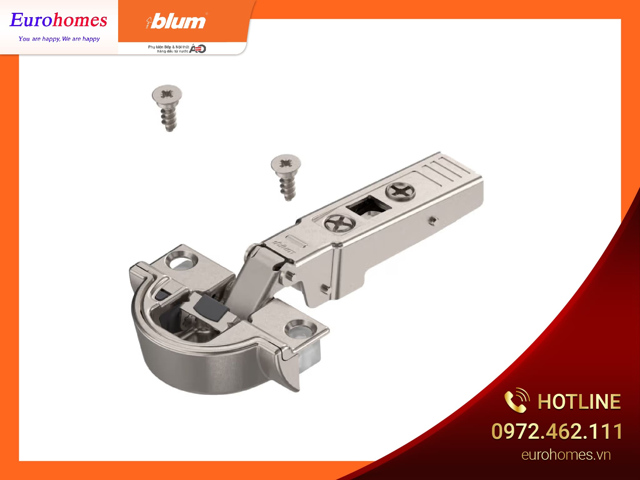 Bản lề tích hợp giảm chấn 95 ̊, cánh khung nhôm, lọt lòng 71B970A 9351043