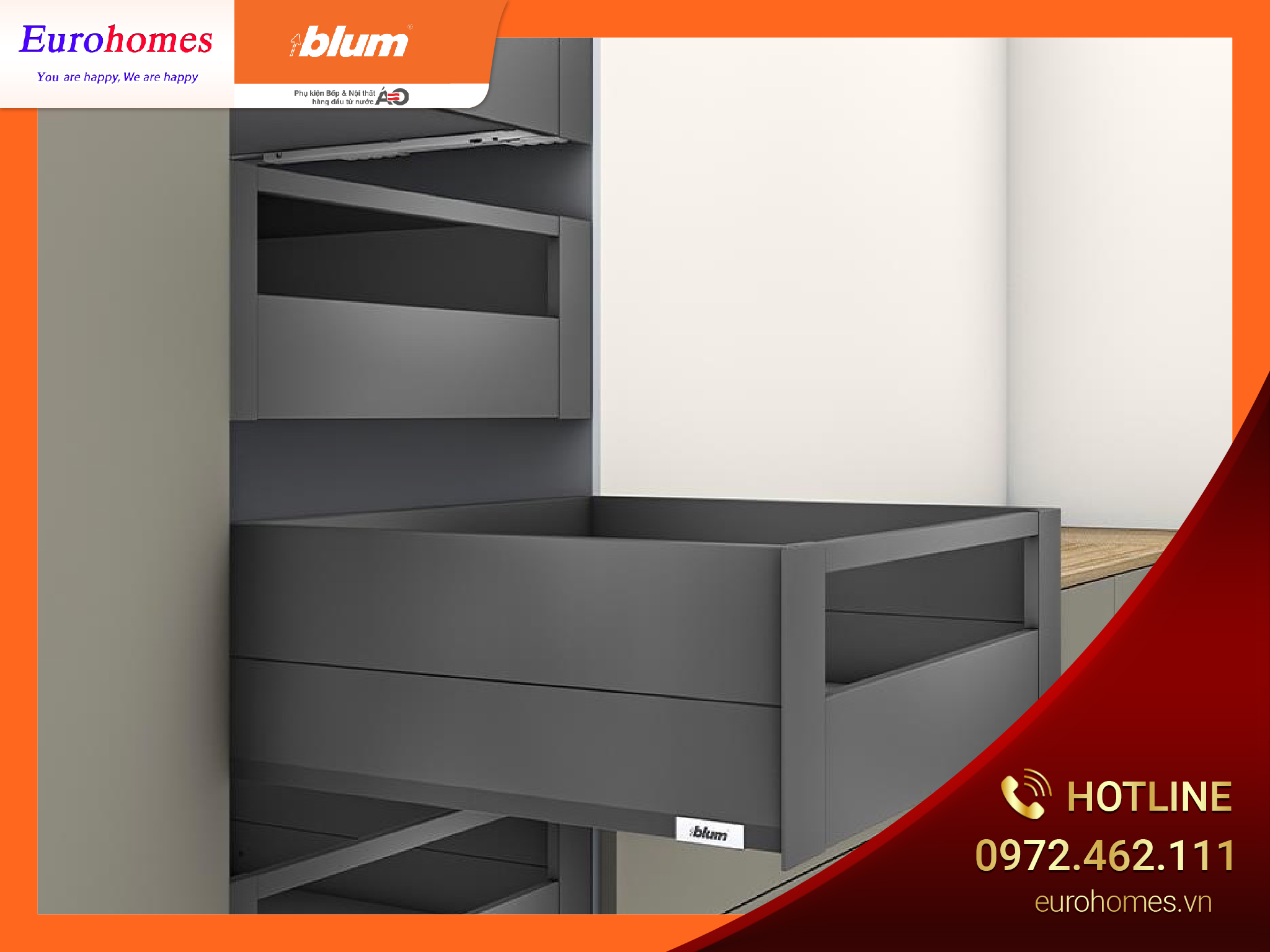Ray hộp âm MERIVOBOX IR3, chiều cao E 192mm, màu xám đậm, 470M5002S IA-02 3292652